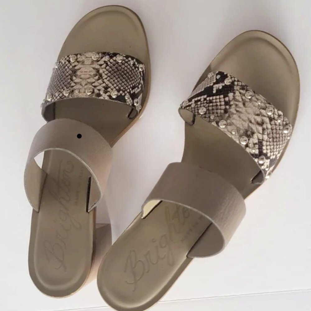 Brighton “Thrill” JAG03 Slide Sandals – Tan/Gray Snake – Size 7M – Worn Once